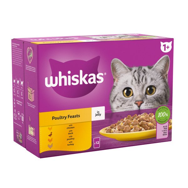 Whiskas Adult 1+ Poultry Feasts in Jelly Pouches 4 x 12 x 85g