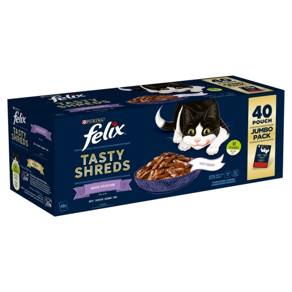 Felix Tasty Shreds Mixed Selection in Gravy Pouches 40 x 80g