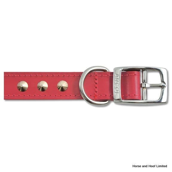 Ancol Red Sewn Stud Leather Dog Collar 40cm