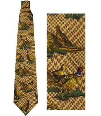 Bisley Brown Silk Tie - Large Pheasants