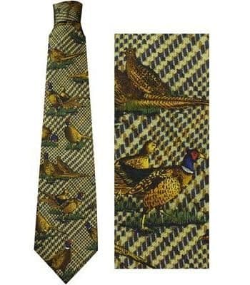 Bisley Green Silk Tie - Large Pheasants