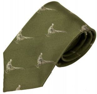 Bisley Green Silk Tie - Pheasants