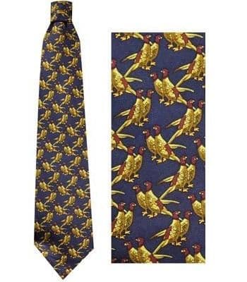 Bisley Navy Blue Silk Tie - Paired Pheasants