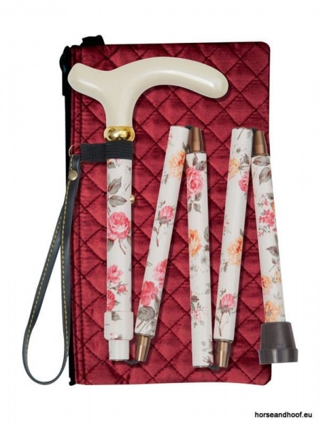 Classic Cane Folding Handbag Stick With Quilted Evening Case - Cream Floral