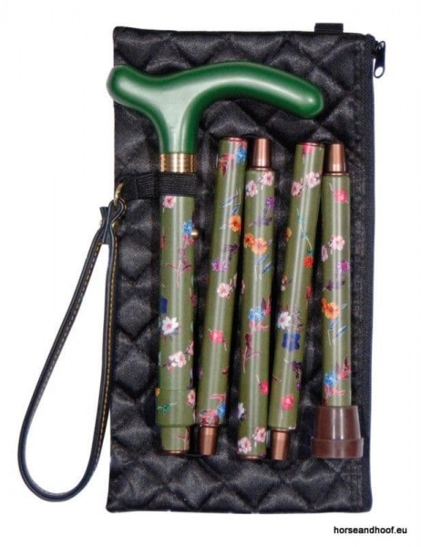 Classic Cane Folding Handbag Stick With Quilted Evening Case - Green Floral