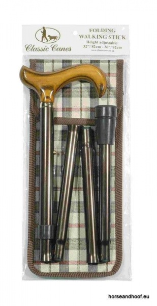 Classic Canes Brown Folding Stick With Ash Derby Handle and Carrying Wallet