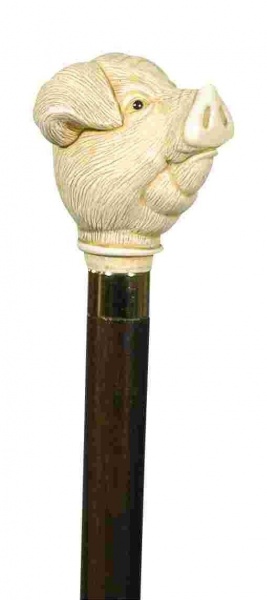 Classic Canes Imitation Ivory Handle Walking stick - Pig's Head