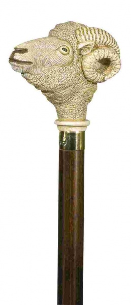 Classic Canes Imitation Ivory Handle Walking Stick - Ram's Head