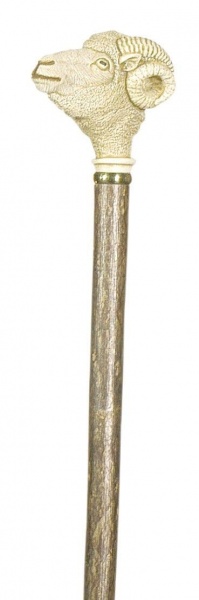 Classic Canes Imitation Ivory Ram's Head Long Walking Stick