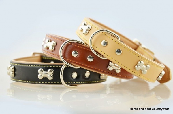 Companion Leather Collar with Bone Motif Studs and Tan Soft Leather Lining