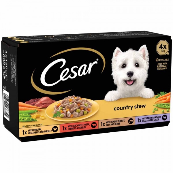 Cesar Tray Country Stew Mixed Selection in Gravy 4 x 4 x 150g