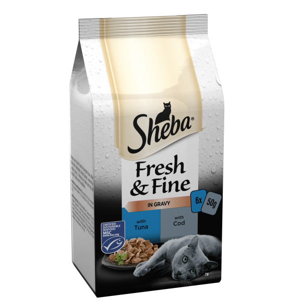 Sheba Fresh & Fine Adult Tuna & Cod in Gravy Pouches 8 x 6 x 50g