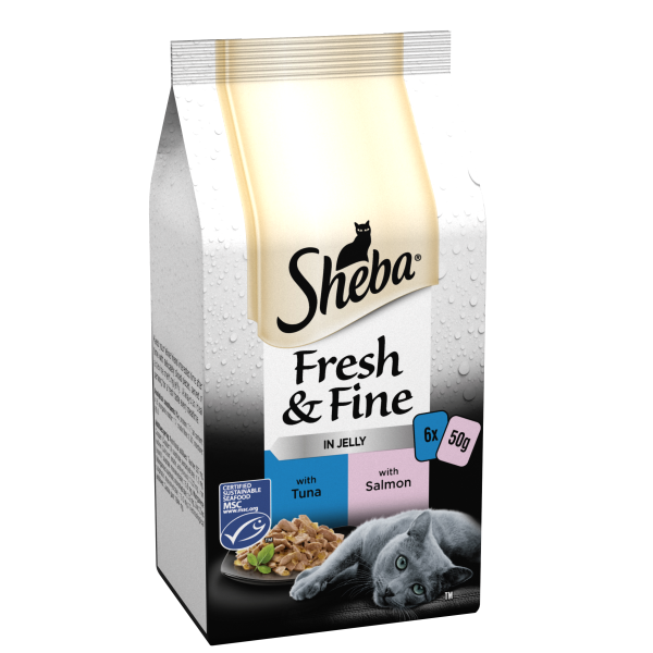 Sheba Fresh & Fine Adult Tuna & Salmon in Jelly Pouches 8 x 6 x 50g