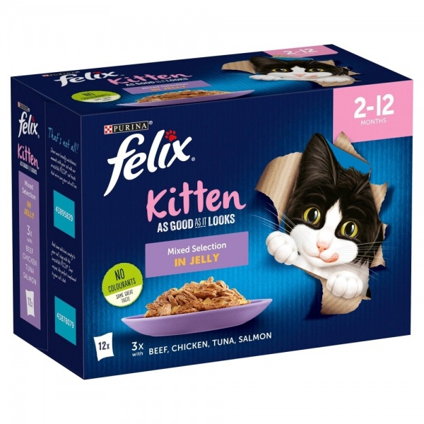Felix Pouch Kitten Mixed Selection Cat Food Chunks in Jelly 4 x 12 x 100g