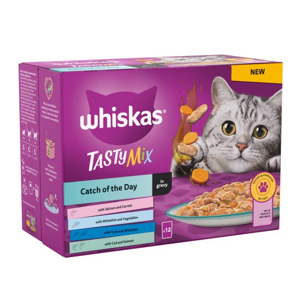 Whiskas Adult 1+ Tasty Mix Catch of The Day in Gravy Pouches 4 x 12 x 85g