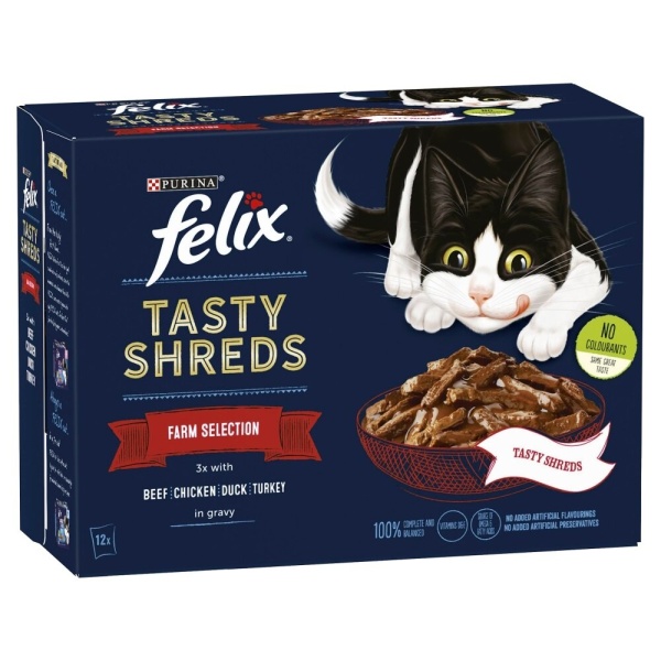 Felix Pouches Tasty Shreds Farm Selection in Gravy 4 x 12 x 80g