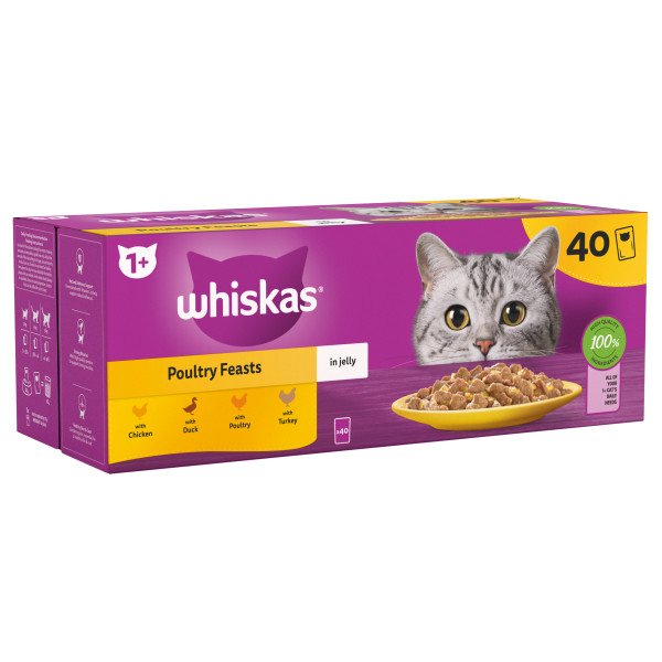 Whiskas Adult 1+ Poultry Feasts in Jelly Pouches 40 x 85g