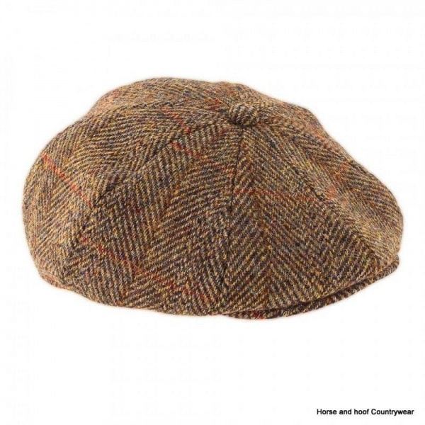 Heather Hats Arran Harris Tweed Flat 8pc Cap - Olive/Gold