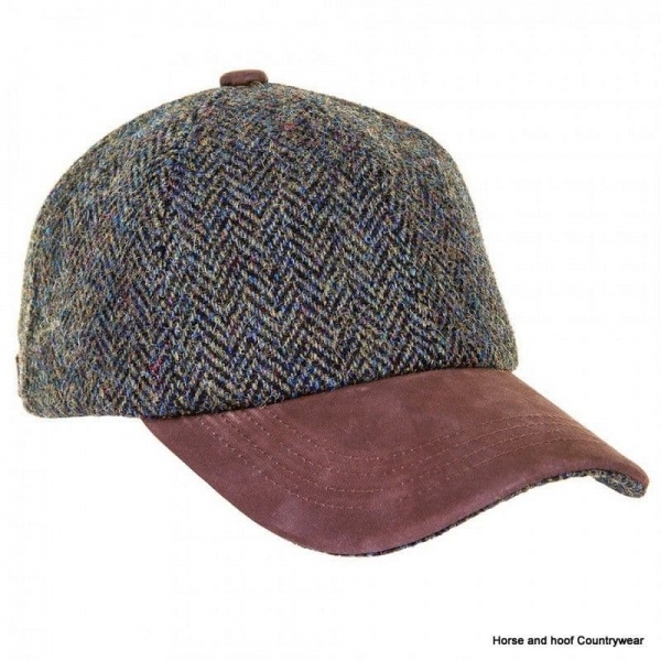 Heather Hats Glencairn Harris Tweed Leather Peak Baseball Cap - Dk Green HB
