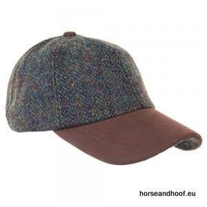 Heather Hats Glencairn Harris Tweed Leather Peak Baseball Cap - Forest
