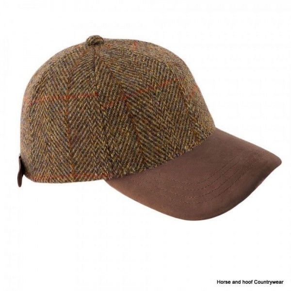 Heather Hats Glencairn Harris Tweed Leather Peak Baseball Cap - Olive/Gold