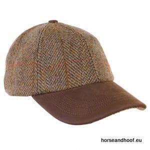 Heather Hats Glencairn Harris Tweed Leather Peak Baseball Cap - Olive/Gold
