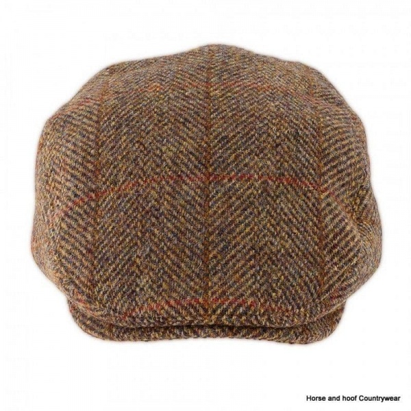 Heather Hats Highland Harris Tweed Flat Cap - Olive/Gold