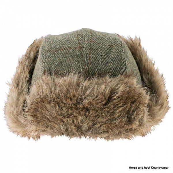Heather Hats Kevern Derby Tweed Trapper Hat - Dark Green/Gold Stripe