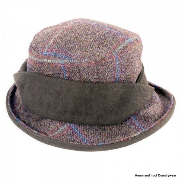 Heather Hats Oxshott Ladies Tweed Twist Hat - Dark Brown/Blue Check