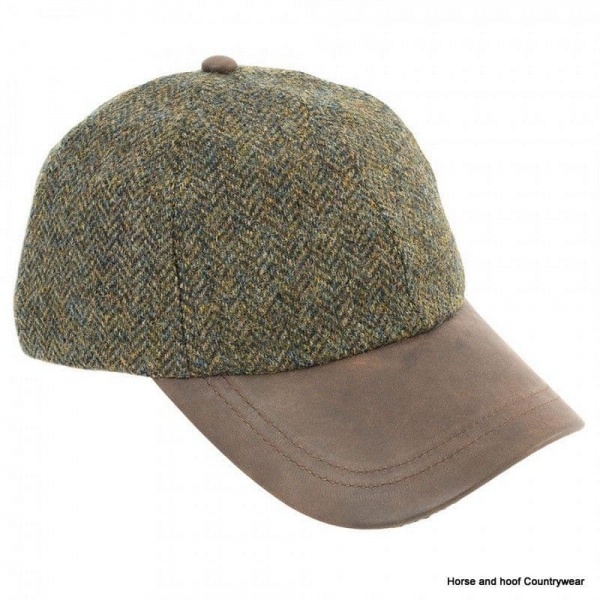 Heather Hats Tyndrum Tweed Leather Peak Baseball Cap - Green HB