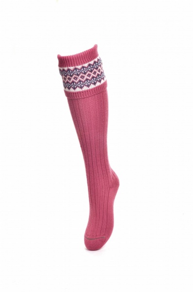 House Of Cheviot Lady Fairisle Socks - Dusky Pink