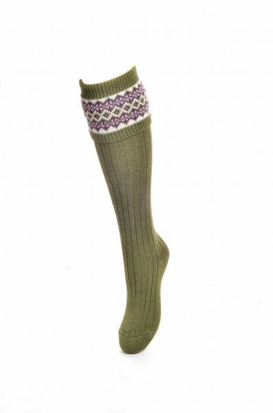 House Of Cheviot Lady Fairisle Socks - Moss