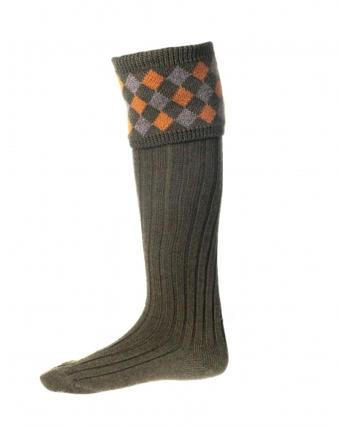 House Of Cheviot Men's Chequers Socks - Bracken