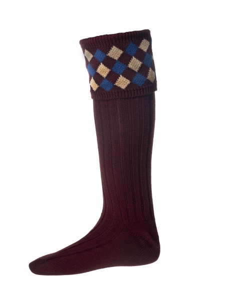 House Of Cheviot Men's Chequers Socks - Burgundy