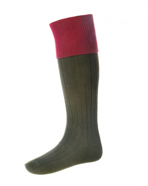 House Of Cheviot Men's Classic Lomond Socks - Spruce/Brick Red