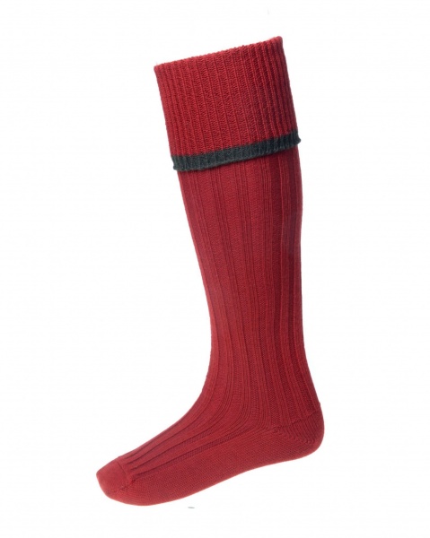 House Of Cheviot Men's Estate Field Sock - Brick Red/Dark Loden