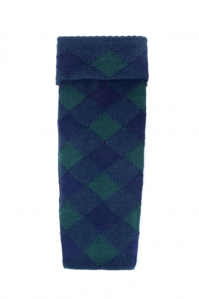 House Of Cheviot Men's Full Evening Diced Kilt Hose - Navy and Tartan Green