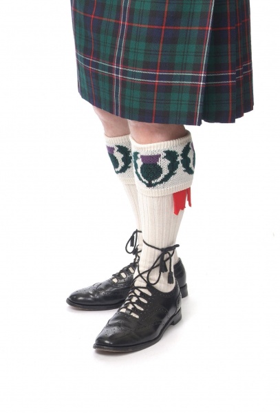 House Of Cheviot Men's Highland Thistle Kilt Hose - Ecru