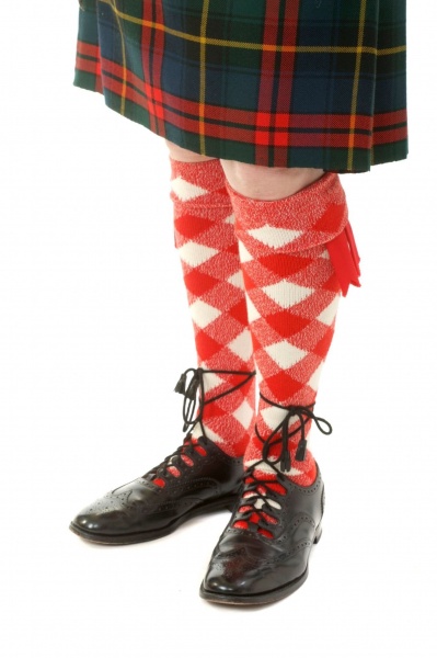House Of Cheviot Men's Regimental Diced Full Kilt Hose -The Old Scottish Regiment Pipe Bands - Red/White