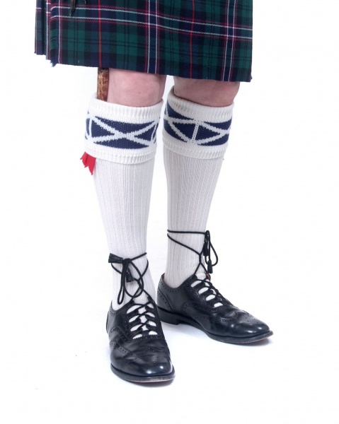 House Of Cheviot Men's Saltire Of Scotland Kilt Hose - Ecru