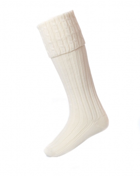 House Of Cheviot Men's Wide Fitting Harris Socks - Ecru