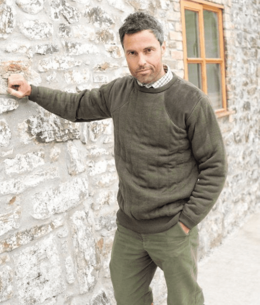Lansdown Country Heavyweight Crew Neck Shooting Jumper With Patches - Forest Green