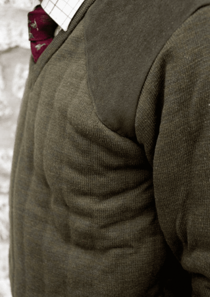 Lansdown Country Heavyweight V-Neck Shooting Jumper With Patches - Forest Green