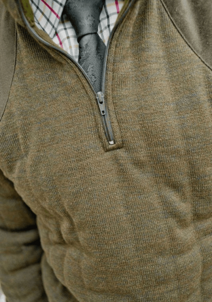 Lansdown Country Heavyweight Zip Neck Shooting Jumper With Patches - Forest Green