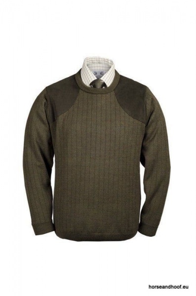 Lansdown Country Medium Weight Crew Neck Shooting Jumper With Patches - Forest Green.