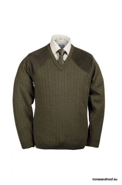 Lansdown Country Medium Weight V-Neck Shooting Jumper With Patches - Forest Green.