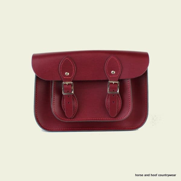 11 Inch Traditional Hand Crafted British Vintage Leather Satchel - Royal Claret Red