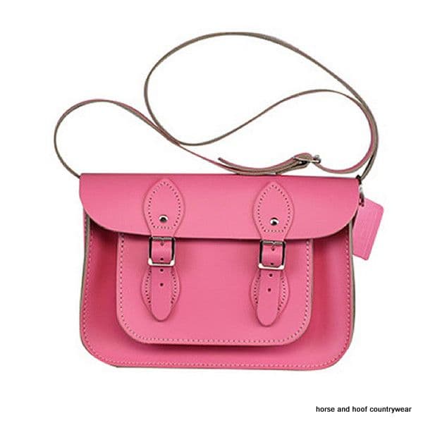 11 Inch Traditional Handmade British Vintage Leather Satchel - Baby Pink