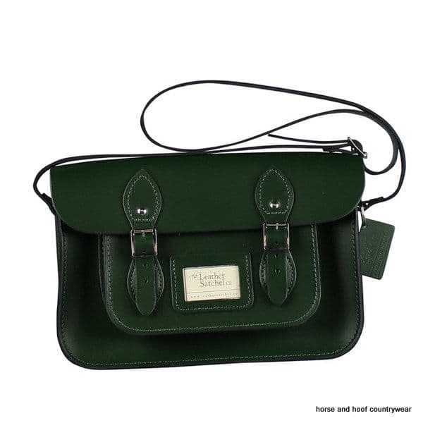 12.5 Inch Traditional Hand Crafted British Vintage  Leather Satchel - Classic Racing Green