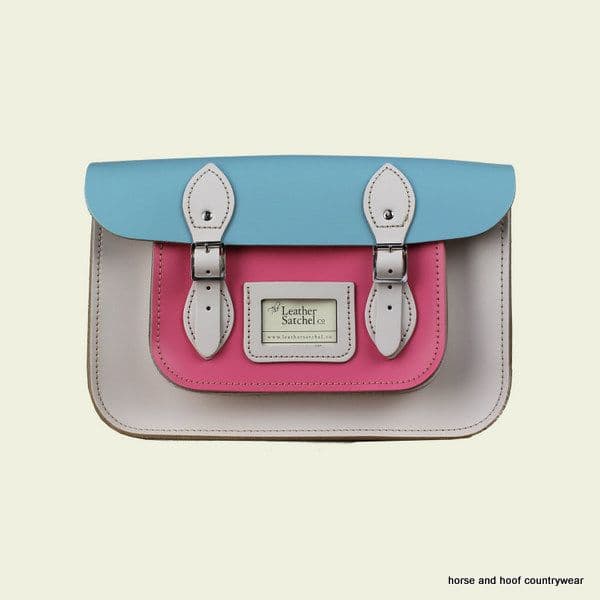 12.5 Inch Traditional Hand Crafted British Vintage  Leather Satchel - Cloud Cream, Baby Pink & Baby Blue